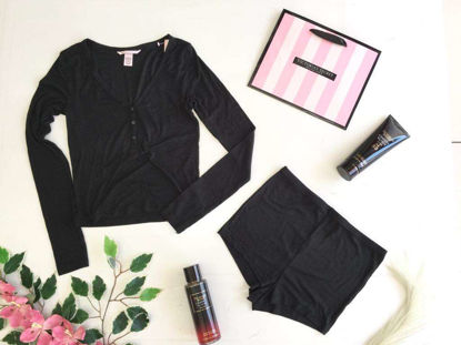 Imagen de Victoria's Secret  Pijama Negro Blusa Manga Larga y Short S